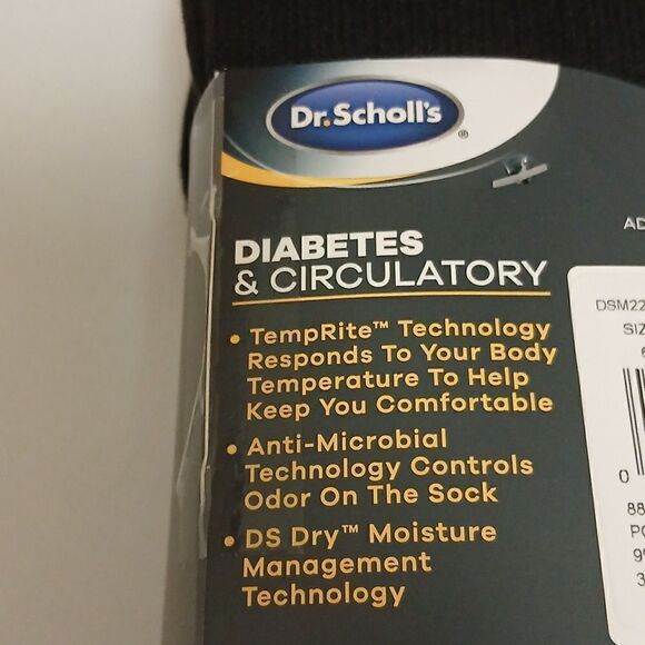 Dr. SCHOLL'S DIABETES AND CIRCULATORY CREW  Size 7-12 Black 6 Pair NWT MENS - Picture 3 of 6